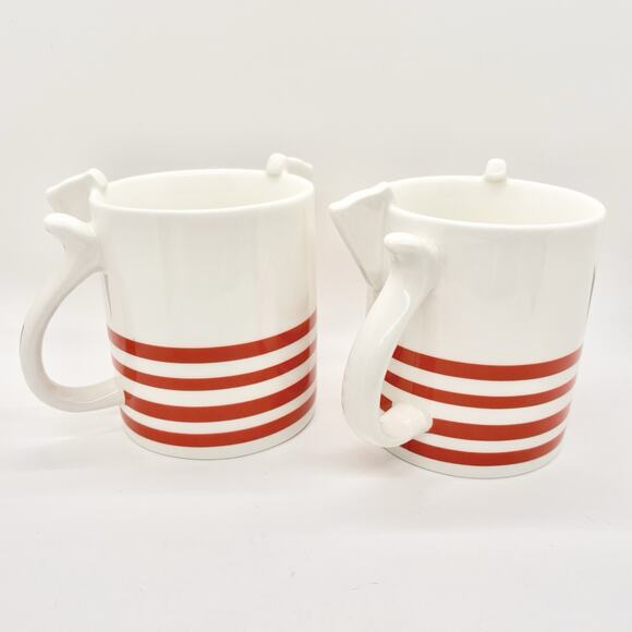 Parker Lane Dog Coffee Cup Mugs Figural Red Stripe With Ears Cute 16oz Look New - Picture 2 of 4